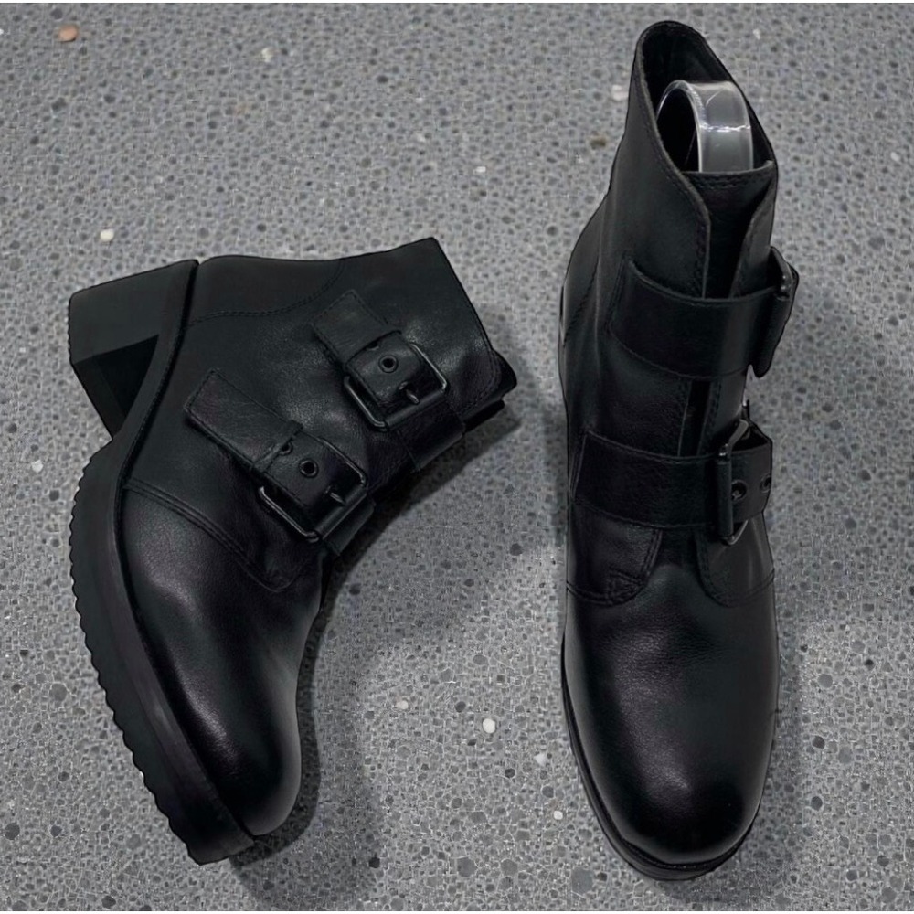 Kurt Geiger Leather Ankle Biker Boots Moto Motorcycle Buckle Black sz 40 / US‎ 9